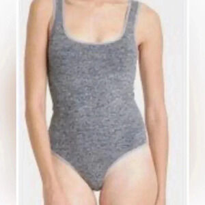 Colsie Ribbed Active Lounge Thong Bodysuit L gray